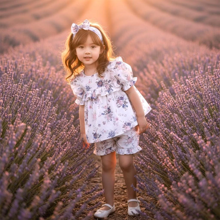 Liberty London Floral Print Cotton Clothing, Short Sleeves Blouse Bloomer Shorts, Handcrafted Sustainable Children-wear