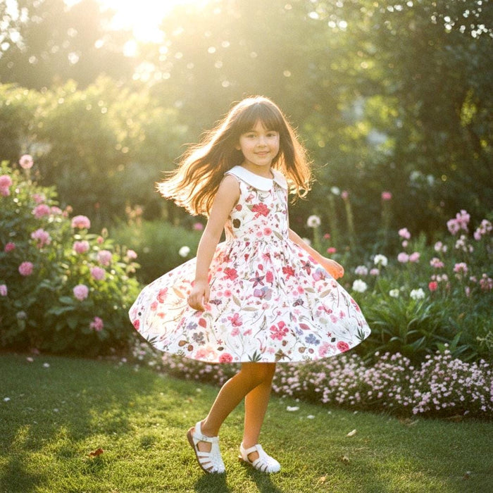 Liberty London Floral-Print Dress, Peter-Pan Collared Wedding Flower Girl Gown, Sustainable Occasion Handmade Clothing