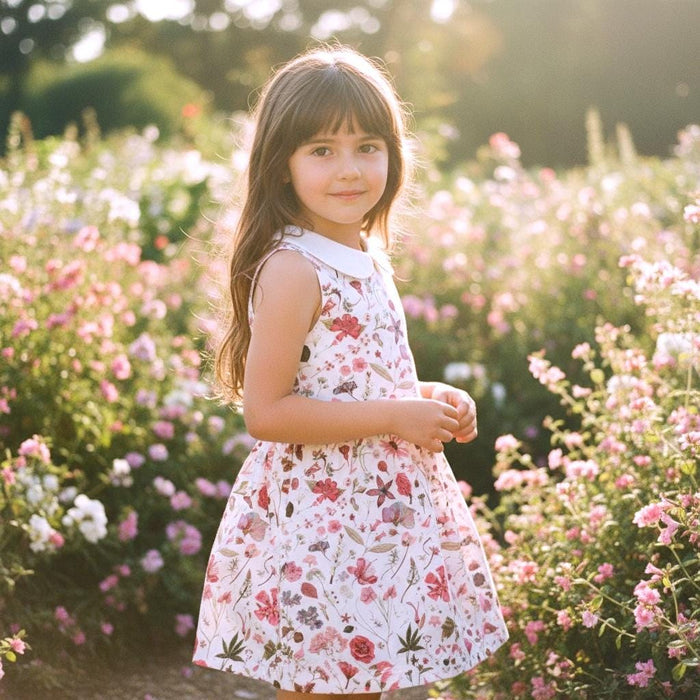 Liberty London Floral-Print Dress, Peter-Pan Collared Wedding Flower Girl Gown, Sustainable Occasion Handmade Clothing