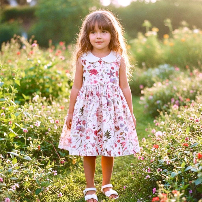 Liberty London Floral-Print Dress, Peter-Pan Collared Wedding Flower Girl Gown, Sustainable Occasion Handmade Clothing