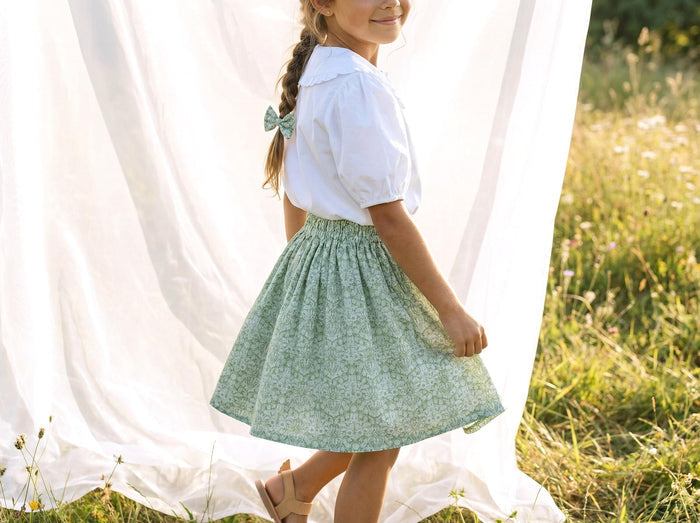 Liberty London Floral-Print Knee-length Skirt, Handmade Ditsy Botanical Children-wear, Personalised Cotton Clothing, Lightweight Outfits