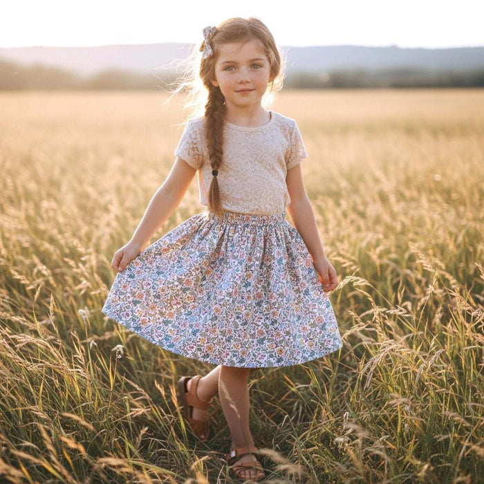Liberty London Floral-Print Knee-length Skirt, Handmade Ditsy Botanical Children-wear, Personalised Cotton Clothing, Lightweight Outfits