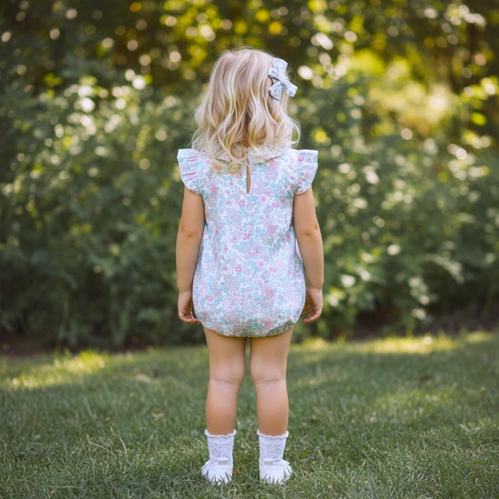 Liberty London Floral-Print Sleeveless Bubble Romper, Pierrot Collar Children-wear, Handmade Sustainable eco-friendly Floral-print Clothing