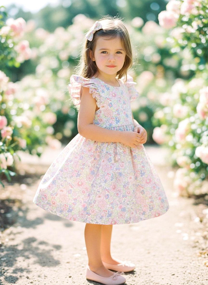 Liberty London Floral Print Sleeveless Sun Dress, Pastel Pink Green Tana Lawn Handmade Dress