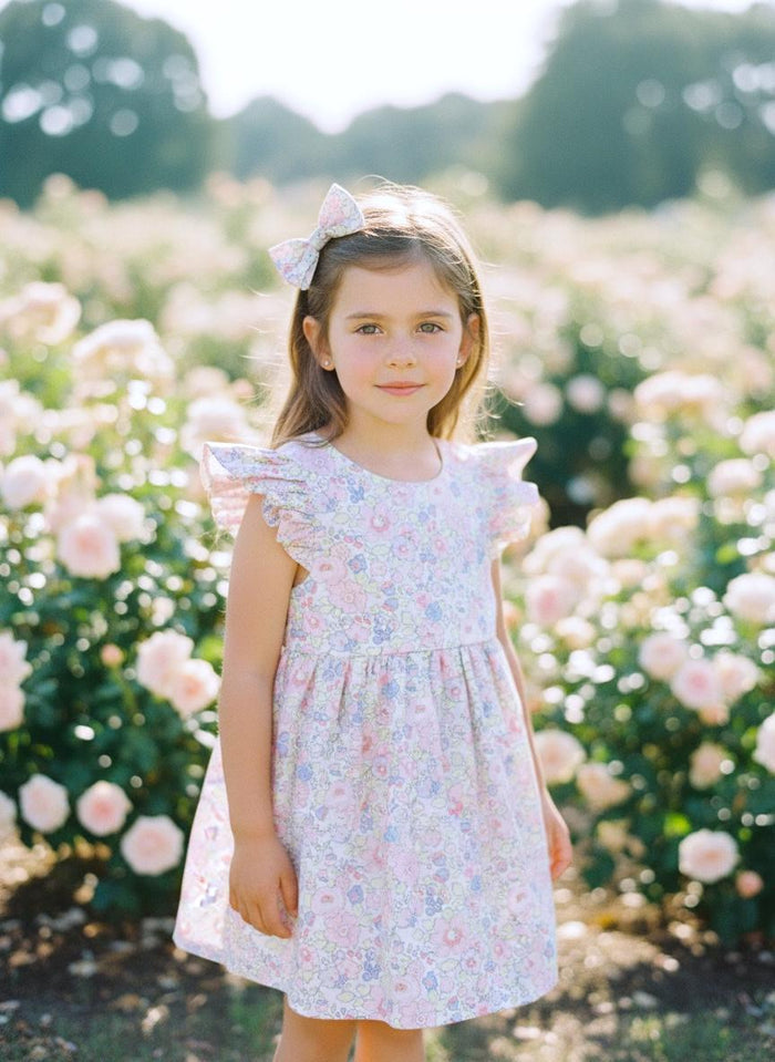 Liberty London Floral Print Sleeveless Sun Dress, Pastel Pink Green Tana Lawn Handmade Dress