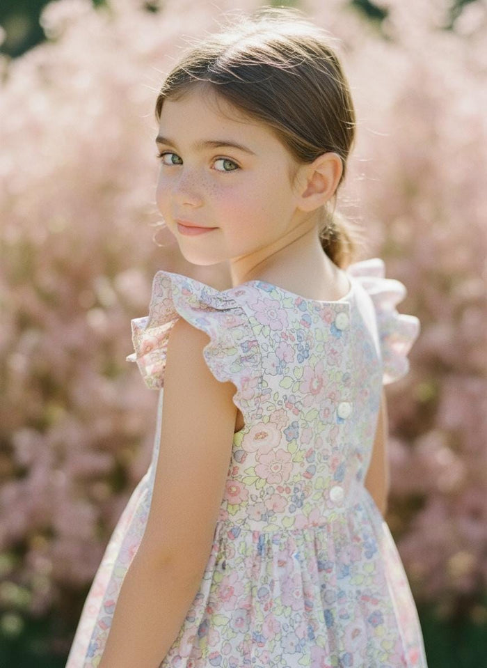 Liberty London Floral Print Sleeveless Sun Dress, Pastel Pink Green Tana Lawn Handmade Dress
