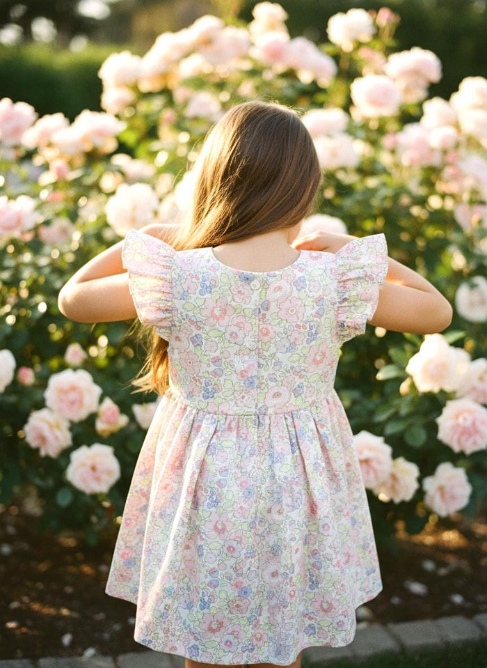 Liberty London Floral Print Sleeveless Sun Dress, Pastel Pink Green Tana Lawn Handmade Dress