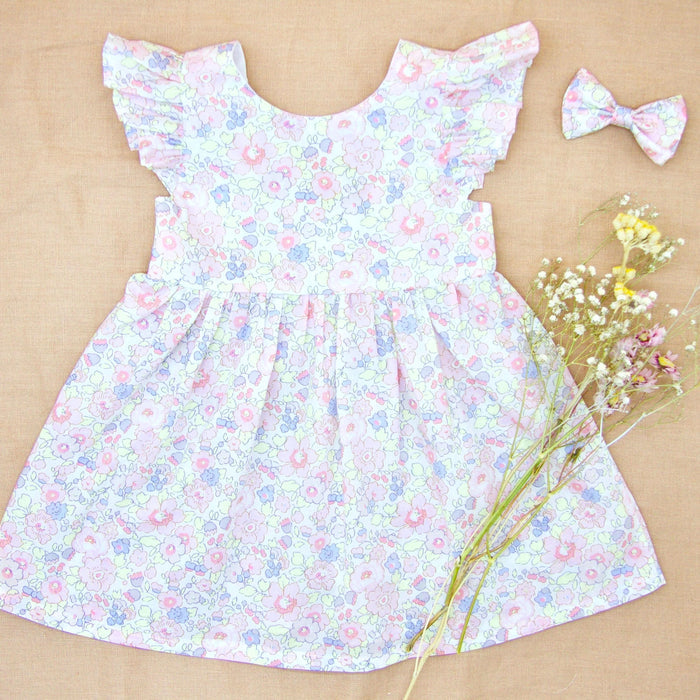 Liberty London Floral Print Sleeveless Sun Dress, Pastel Pink Green Tana Lawn Handmade Dress