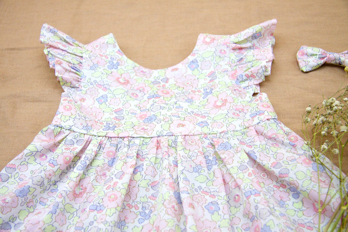 Liberty London Floral Print Sleeveless Sun Dress, Pastel Pink Green Tana Lawn Handmade Dress