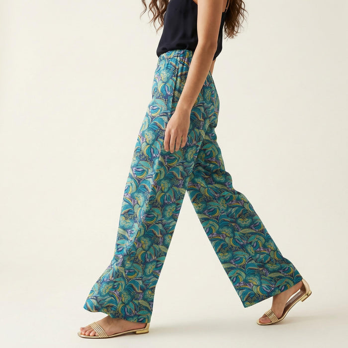 Liberty London Floral-Print Wide-legged Palazzo Pants, Handmade Botanical Loungewear Trousers, Sustainable Tailoring Cotton Womenswear