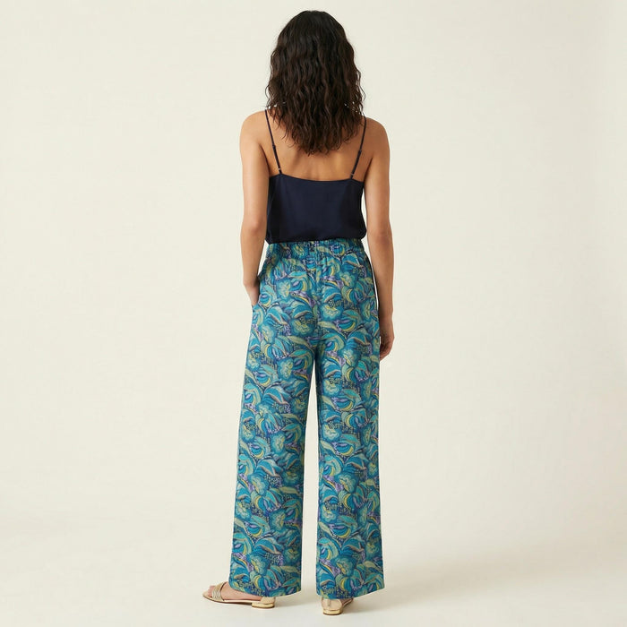 Liberty London Floral-Print Wide-legged Palazzo Pants, Handmade Botanical Loungewear Trousers, Sustainable Tailoring Cotton Womenswear