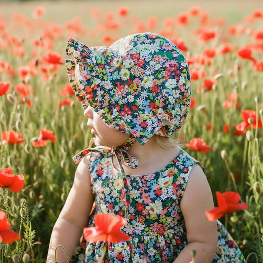 Liberty London Floral Ruffle Bonnet, Reversible Sun Hat