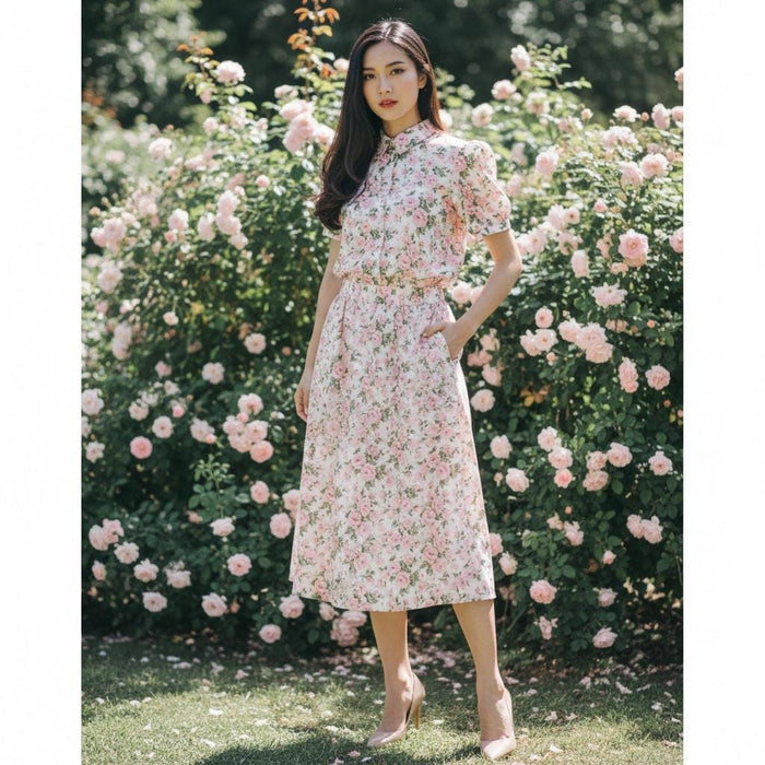Liberty London Floral Shirt, Pink Rose Print, Short Sleeve Cotton Top
