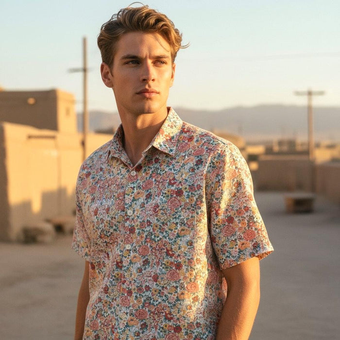 Liberty London Floral Shirt, Short Sleeve Cotton Button Up, Men's Chemise