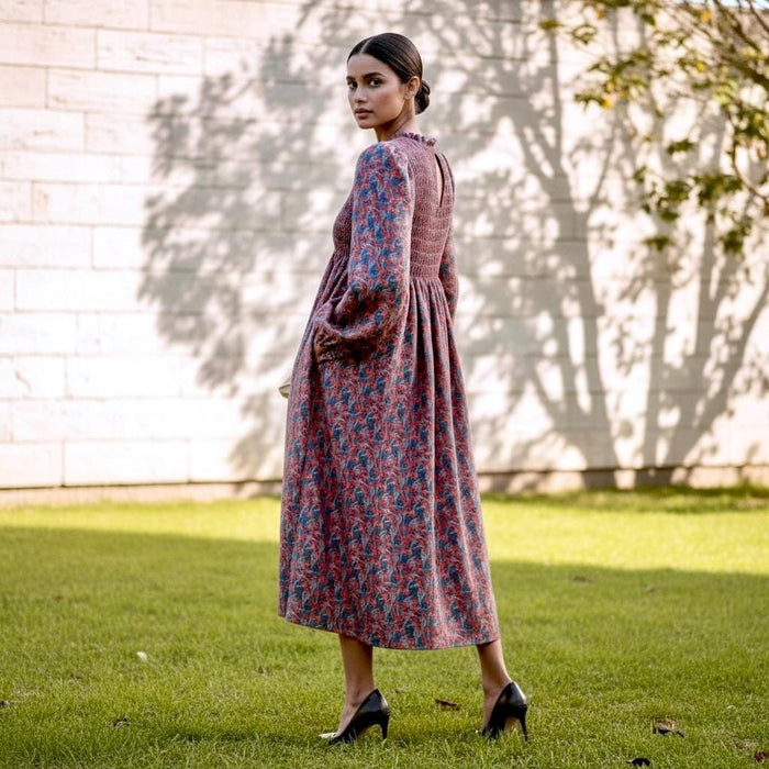 Liberty London Floral Smock Dress, Long Puff Sleeves, Shirred Midi