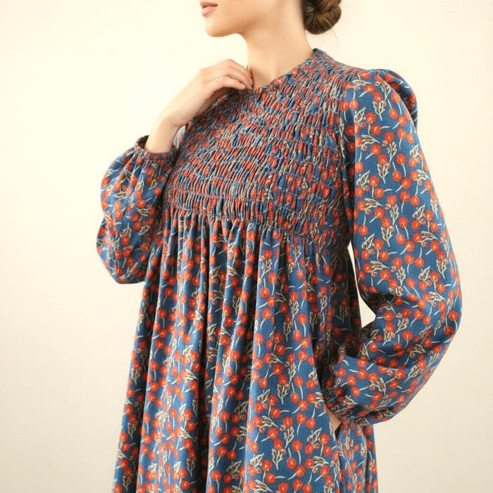 Liberty London Floral Smock Dress, Long Puff Sleeves, Shirred Midi