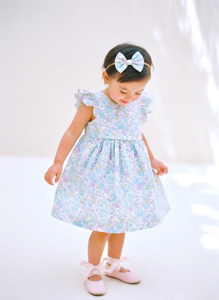 Liberty London Floral Sun Dress, Pastel Cotton Tana Lawn, Ruffle Sleeveless