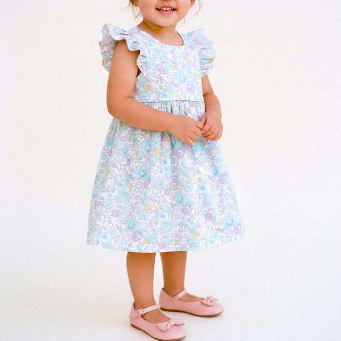 Liberty London Floral Sun Dress, Pastel Cotton Tana Lawn, Ruffle Sleeveless