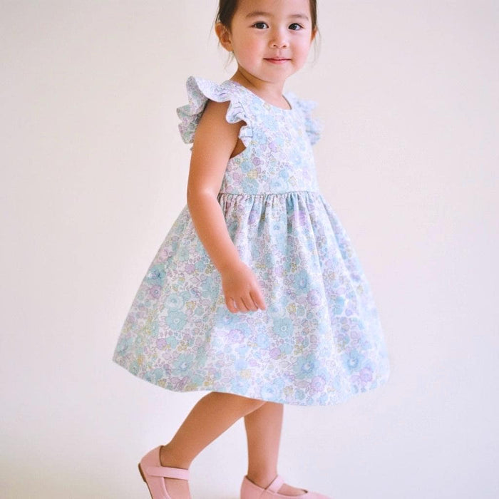 Liberty London Floral Sun Dress, Pastel Cotton Tana Lawn, Ruffle Sleeveless