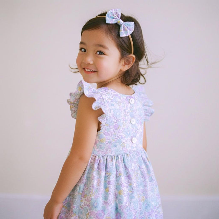 Liberty London Floral Sun Dress, Pastel Cotton Tana Lawn, Ruffle Sleeveless