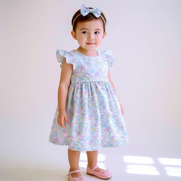Liberty London Floral Sun Dress, Pastel Cotton Tana Lawn, Ruffle Sleeveless