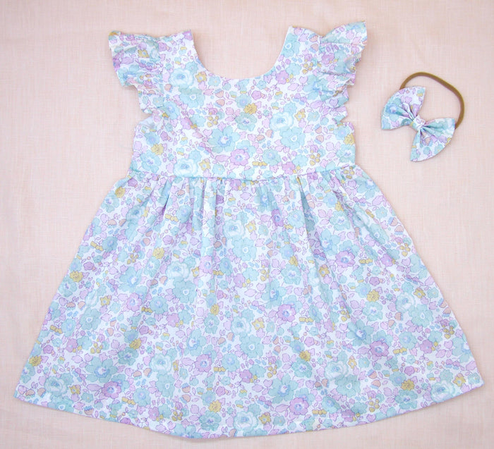 Liberty London Floral Sun Dress, Pastel Cotton Tana Lawn, Ruffle Sleeveless