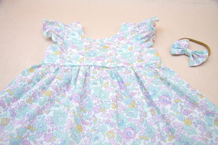 Liberty London Floral Sun Dress, Pastel Cotton Tana Lawn, Ruffle Sleeveless
