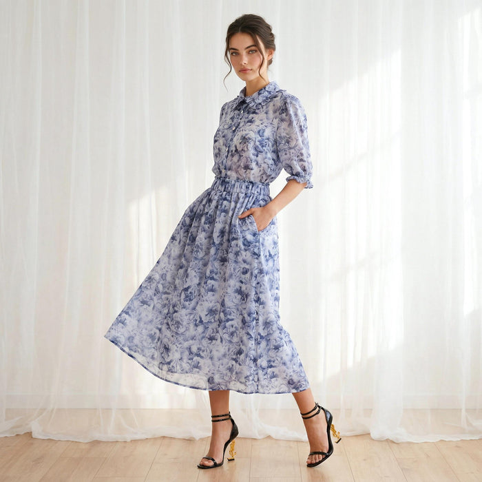Liberty London Flowing Botanical Midi-Long Skirt, Handmade Sustainable Womenswear, Floral-print Eco-friendly Clothing, Slow-fashioned Outfit