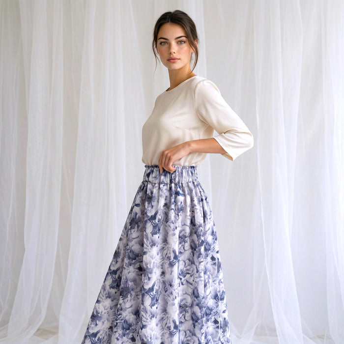 Liberty London Flowing Botanical Midi-Long Skirt, Handmade Sustainable Womenswear, Floral-print Eco-friendly Clothing, Slow-fashioned Outfit