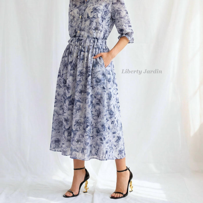 Liberty London Flowing Botanical Midi-Long Skirt, Handmade Sustainable Womenswear, Floral-print Eco-friendly Clothing, Slow-fashioned Outfit
