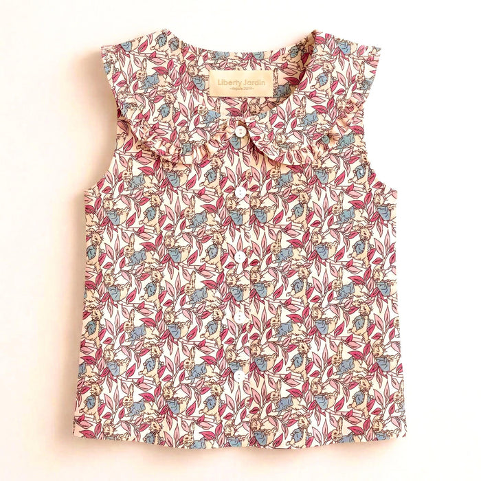 Liberty London Frilled-Edge Peter-Pan Collared Sleeveless Top, Handmade Sustainable Children Clothing, Customised Button-Up Blouse