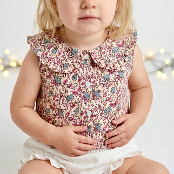 Liberty London Frilled-Edge Peter-Pan Collared Sleeveless Top, Handmade Sustainable Children Clothing, Customised Button-Up Blouse