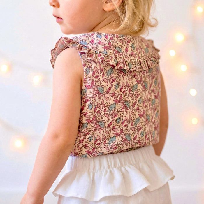 Liberty London Frilled-Edge Peter-Pan Collared Sleeveless Top, Handmade Sustainable Children Clothing, Customised Button-Up Blouse
