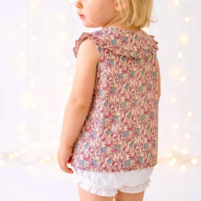 Liberty London Frilled-Edge Peter-Pan Collared Sleeveless Top, Handmade Sustainable Children Clothing, Customised Button-Up Blouse