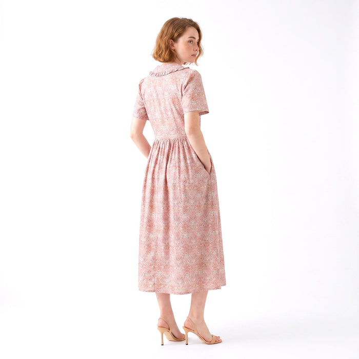 Liberty London Frilled Peter Pan Collar Short Sleeves Shirtdress, Personalised Tailoring Sustainable Cotton Clothing
