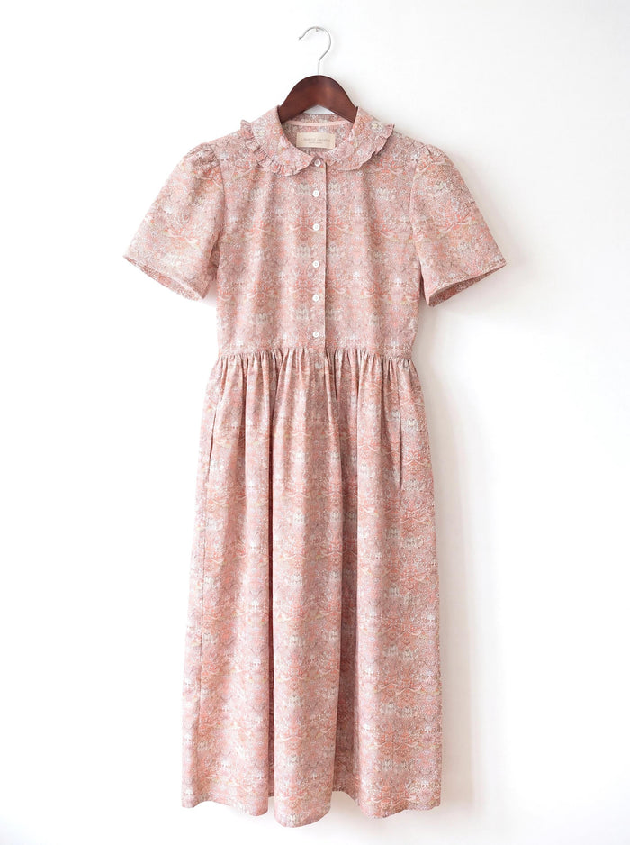 Liberty London Frilled Peter Pan Collar Short Sleeves Shirtdress, Personalised Tailoring Sustainable Cotton Clothing