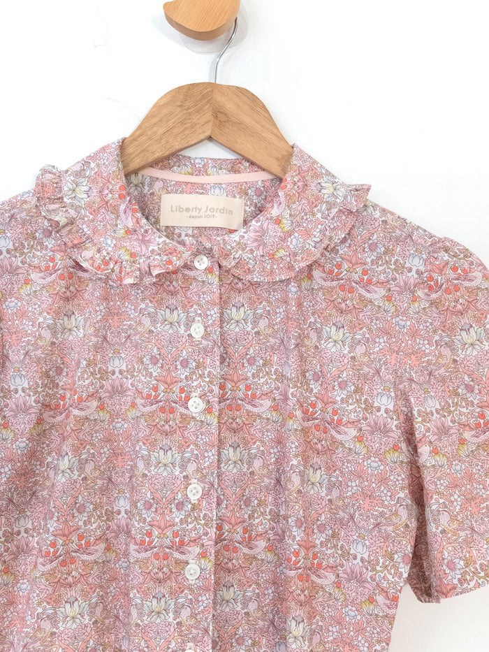 Liberty London Frilled Peter Pan Collar Short Sleeves Shirtdress, Personalised Tailoring Sustainable Cotton Clothing