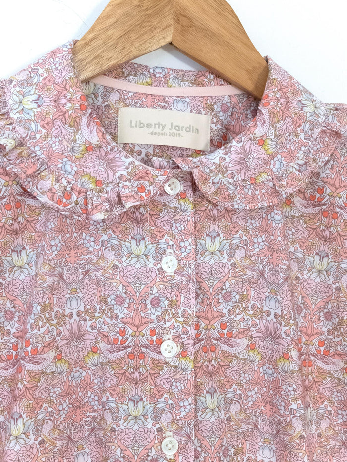 Liberty London Frilled Peter Pan Collar Short Sleeves Shirtdress, Personalised Tailoring Sustainable Cotton Clothing