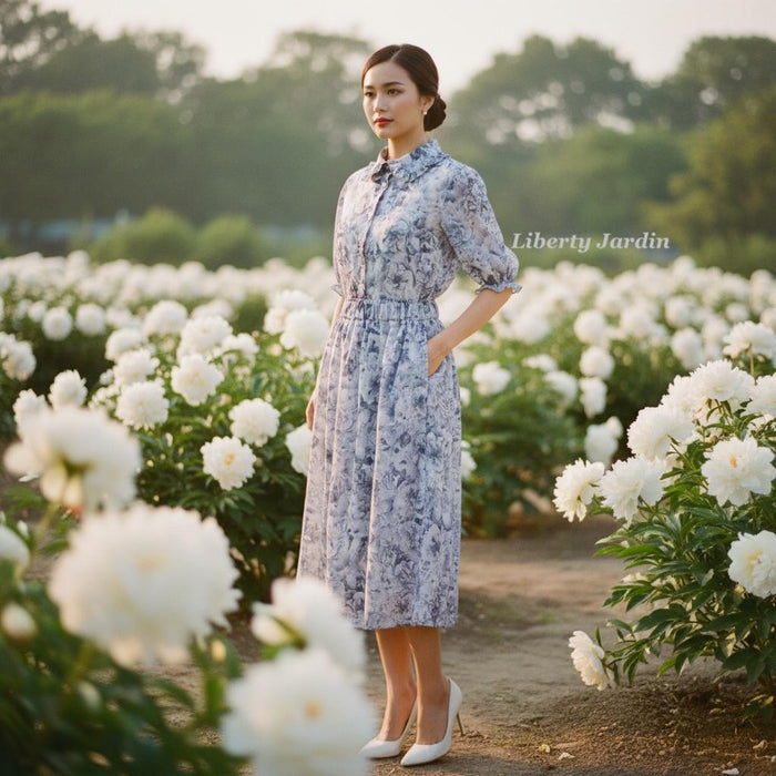 Liberty London Frilled Peter-Pan Collared Handmade Blouse, Button-up Botanical Chemise, Sustainable Tailoring Slow-fashioned Top