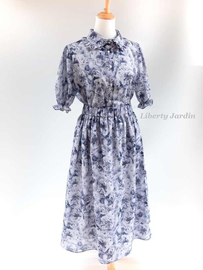 Liberty London Frilled Peter-Pan Collared Handmade Blouse, Button-up Botanical Chemise, Sustainable Tailoring Slow-fashioned Top