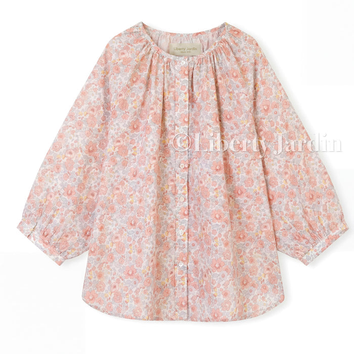 Liberty London Gathered Blouse, 3/4 Bishop Sleeves Shirt, Handcrafted Tailoring Clothing, Button-up Botanical Chemise, Handmade Personalised