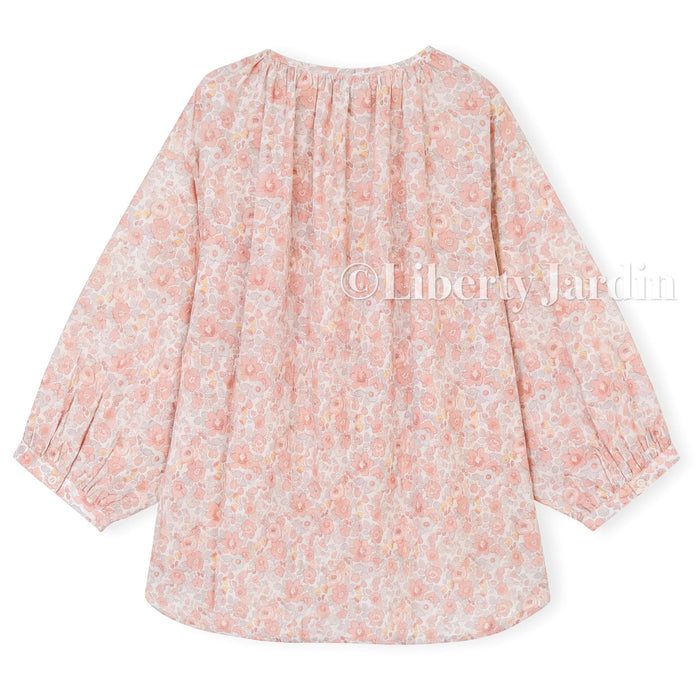 Liberty London Gathered Blouse, 3/4 Bishop Sleeves Shirt, Handcrafted Tailoring Clothing, Button-up Botanical Chemise, Handmade Personalised