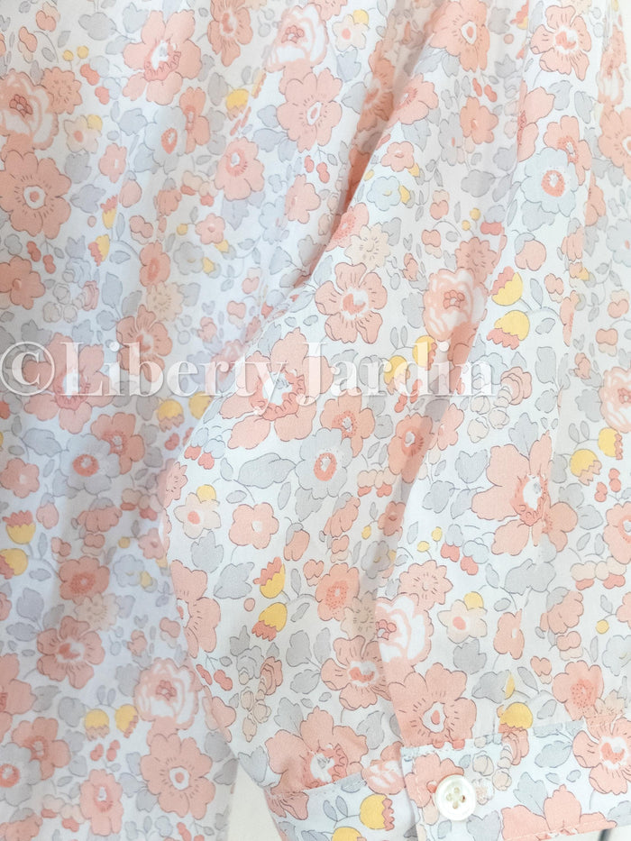 Liberty London Gathered Blouse, 3/4 Bishop Sleeves Shirt, Handcrafted Tailoring Clothing, Button-up Botanical Chemise, Handmade Personalised
