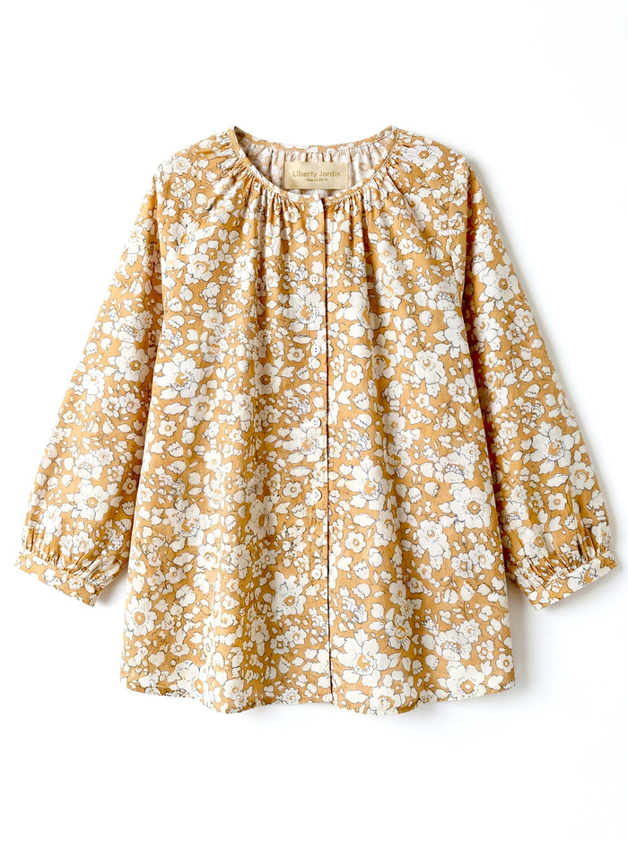 Liberty London Gathered Blouse, Three-quarter Bishop Sleeves Shirt, Handcrafted Tailoring Clothing, Button-up Botanical Chemise