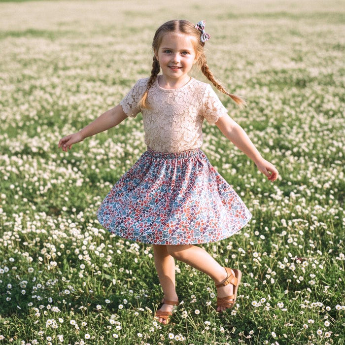 Liberty London Girls Skater Skirt, Floral Print Cotton Tana Lawn