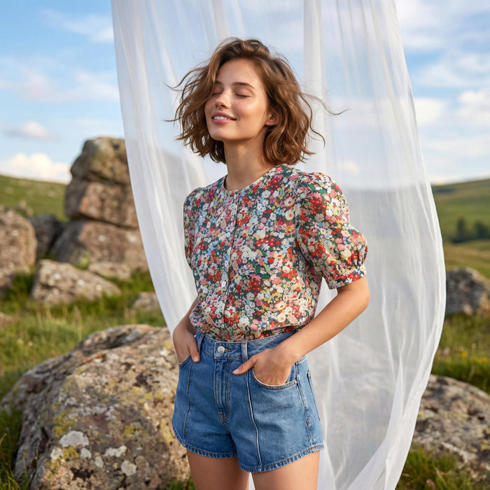 Liberty London Handmade Blouse, Button-up Short-Sleeved Shirt, Personalised Botanical Clothing, Sustainable Customised Cotton Top