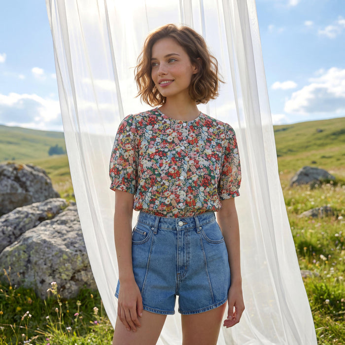 Liberty London Handmade Blouse, Button-up Short-Sleeved Shirt, Personalised Botanical Clothing, Sustainable Customised Cotton Top