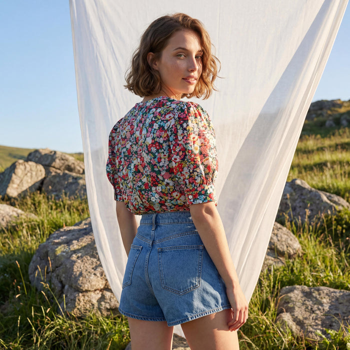 Liberty London Handmade Blouse, Button-up Short-Sleeved Shirt, Personalised Botanical Clothing, Sustainable Customised Cotton Top