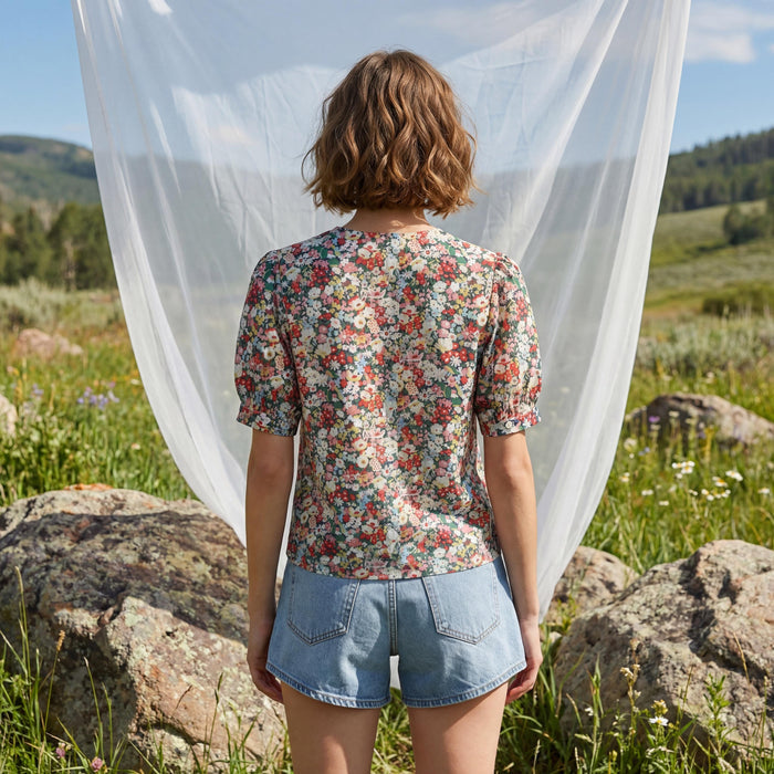 Liberty London Handmade Blouse, Button-up Short-Sleeved Shirt, Personalised Botanical Clothing, Sustainable Customised Cotton Top