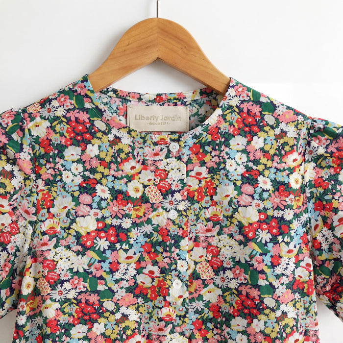 Liberty London Handmade Blouse, Button-up Short-Sleeved Shirt, Personalised Botanical Clothing, Sustainable Customised Cotton Top